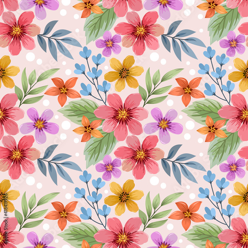 Abstract colorful flowers seamless pattern background, Seamless flower with pink monochrome for fabric, textile, and wallpaper.