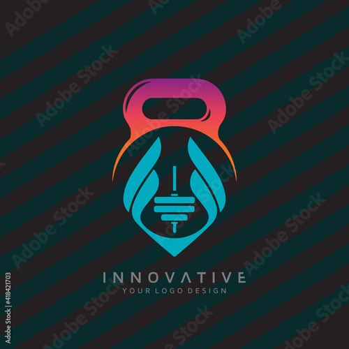 Muscle Therapy Athletic Fitness brand with dumbbell icon. Virtual CrossFit and fitness vector official logo template.