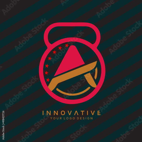 Letter A personal training business with dumbbell icon. Virtual CrossFit and fitness vector official logo template.