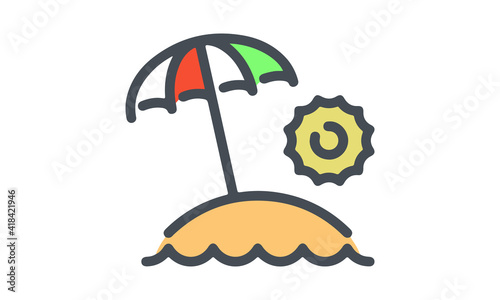 Beach Sand Summer Sun & Island Colorful Umbrella Illustration Vector Image Isolated