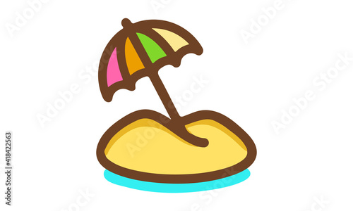 Colorful Umbrella In The Sand Illustration Vector Image Isolated