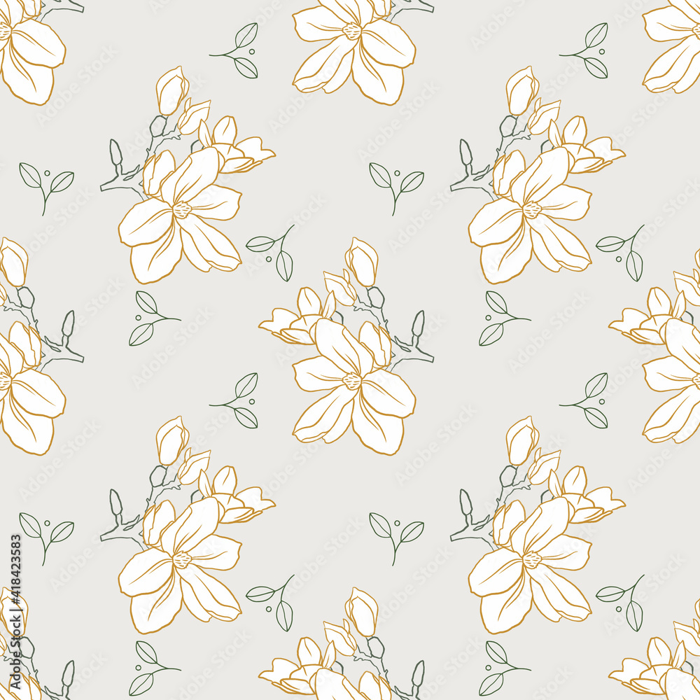 Fototapeta premium Seamless background with white flower doodles, dusk background. Luxury pattern for creating textiles, wallpaper, paper. Vintage. Romantic floral Illustration