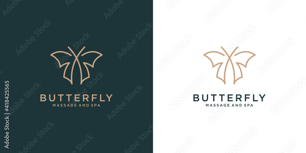 Luxury Butterfly logo design with line art style