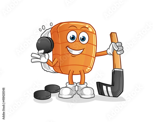 sushi playing hockey vector. cartoon character