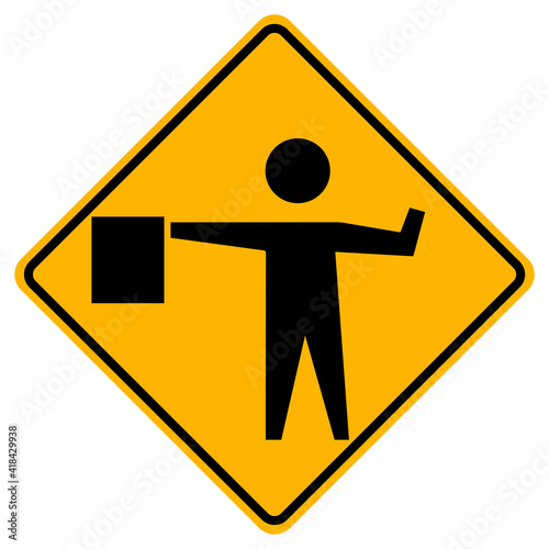 Flaggers In Road Ahead Warning Traffic Symbol Sign Isolate on White Background,Vector Illustration