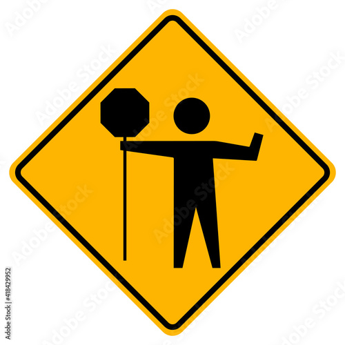 Flaggers In Road Ahead Warning Traffic Symbol Sign Isolate on White Background,Vector Illustration