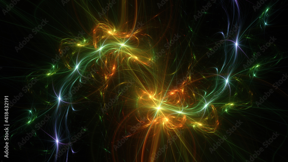 Abstract background, smooth multicolored lines on a black background. Abstract background, smooth multicolored lines on a black background.