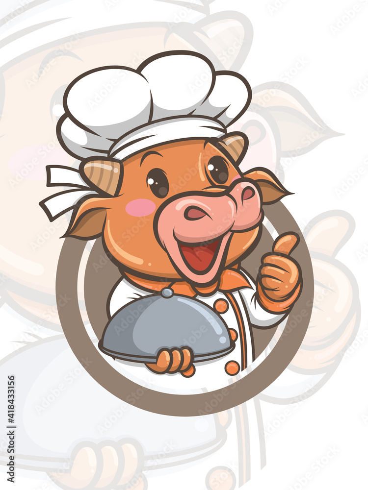 cute chef cow cartoon character - mascot and illustration cute chef cow cartoon character - mascot and illustration