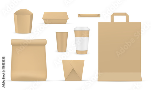 Collection of realistic card packaging for fast food take away mock up vector flat illustration
