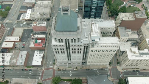 Aerial: Greensboro city skyline, North Carolina, USA photo