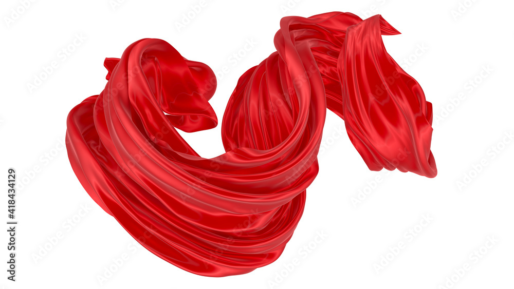 Fototapeta premium Beautiful flowing fabric of red wavy silk or satin. 3d rendering image.