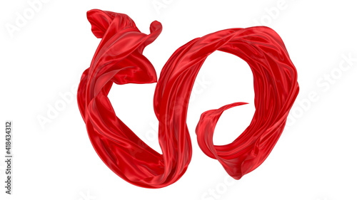 Beautiful flowing fabric of red wavy silk or satin. 3d rendering image.