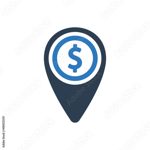 Bank location map icon sign symbol