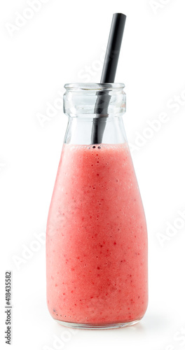 bottle of banana and strawberry smoothie