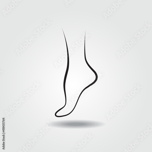 Silhouette of a female barefoot on gray background. Line style vector illustration with copy space for design or text