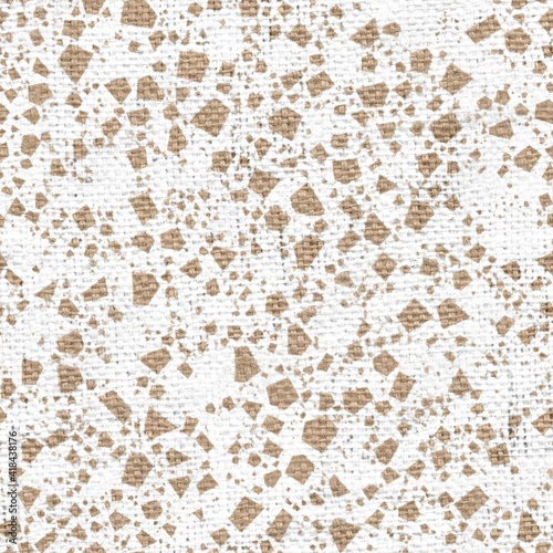 Seamless burlap with white paint pattern overlay. High quality illustration. Real burlap fabric texture with digital pattern on top for print in various surface design uses. Great for interiors.