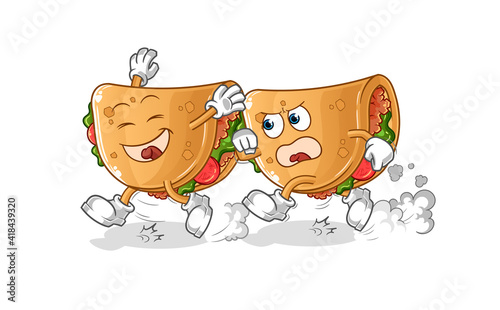 burrito play chase cartoon. cartoon mascot vector