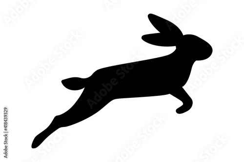 Vector illustration of a jumping rabbit. Black silhouette on a white background.