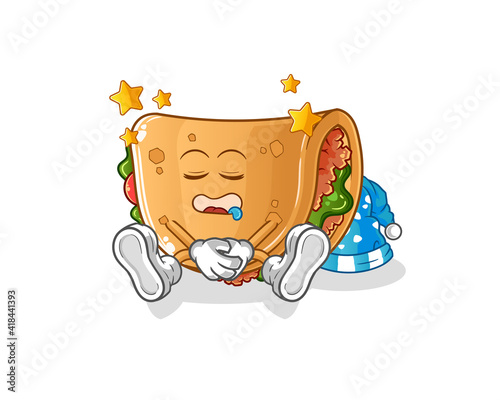 burrito sleeping character. cartoon mascot vector