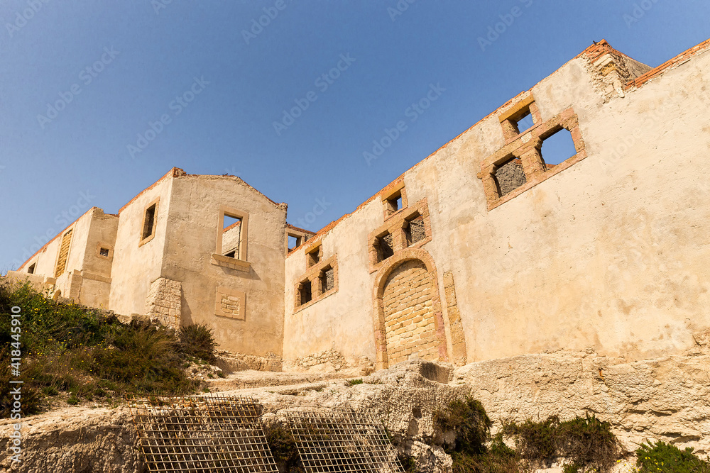 Ancient Ruins of The Tonnara di Santa Panagia (Tuna Fishery) In Syracuse, Sicily – Italy.