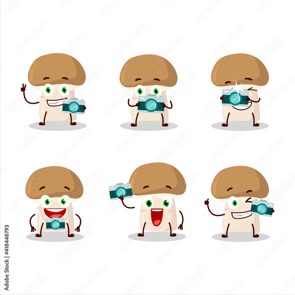 Photographer profession emoticon with champignon cartoon character Photographer profession emoticon with champignon cartoon character