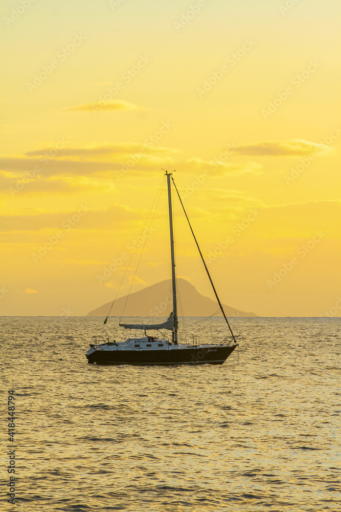 yacht at sunset