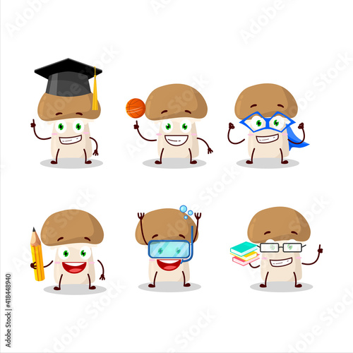 School student of champignon cartoon character with various expressions © kongvector