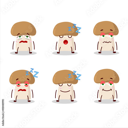Cartoon character of champignon with sleepy expression