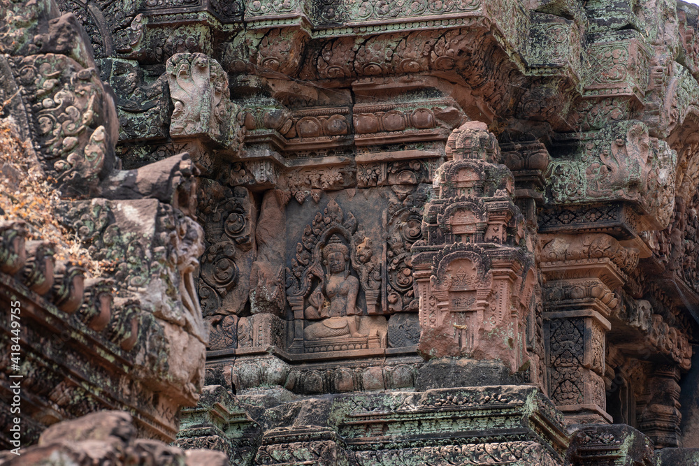 Banteay Srei Temple is an ancient temple in archaeological site in Cambodia.