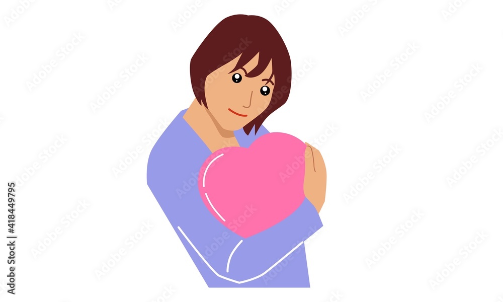 Cute Girl Holding Love Sign. Vector Flat Illustration Cute Girl Holding Love Sign. Vector Flat Illustration
