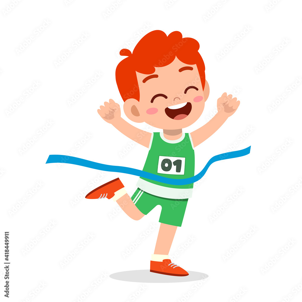 cute little boy run in marathon race and win