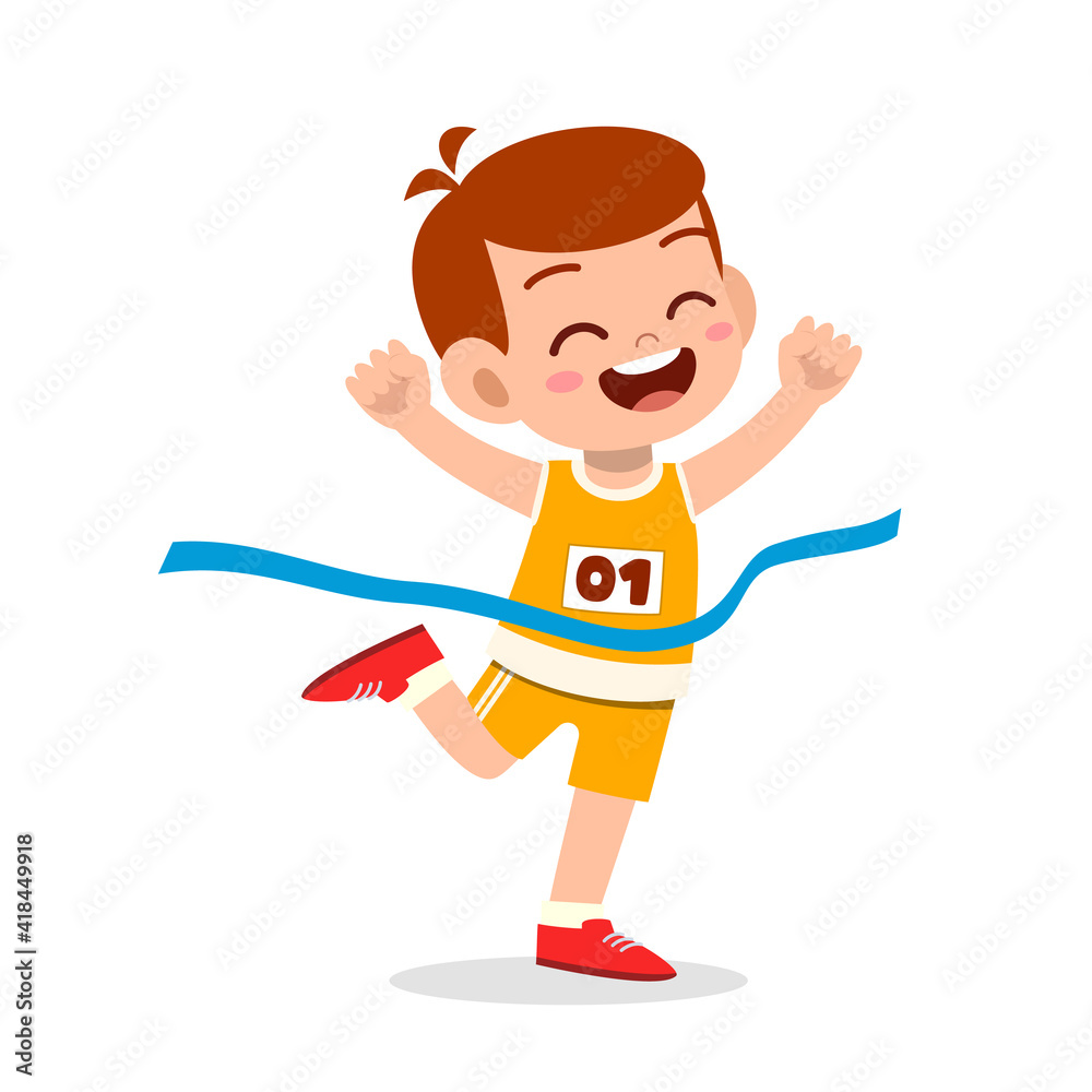 cute little boy run in marathon race and win