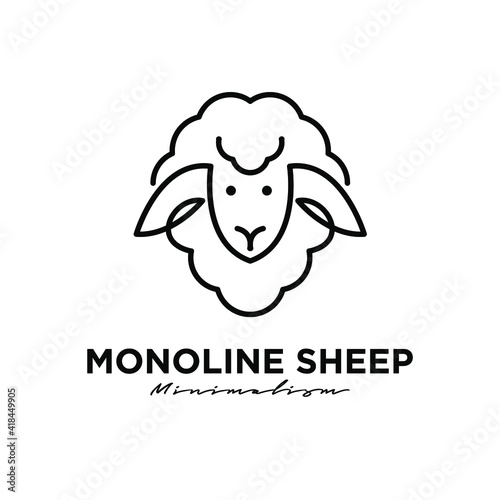 Sheep head monoline line logo icon design