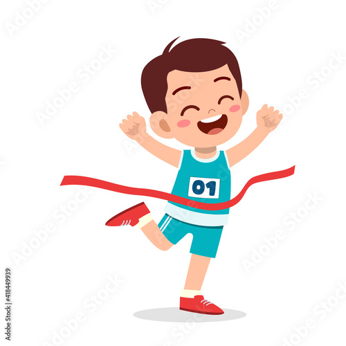 cute little boy run in marathon race and win