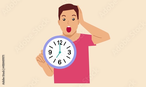 Man shock about deadline being late. Vector flat illustration