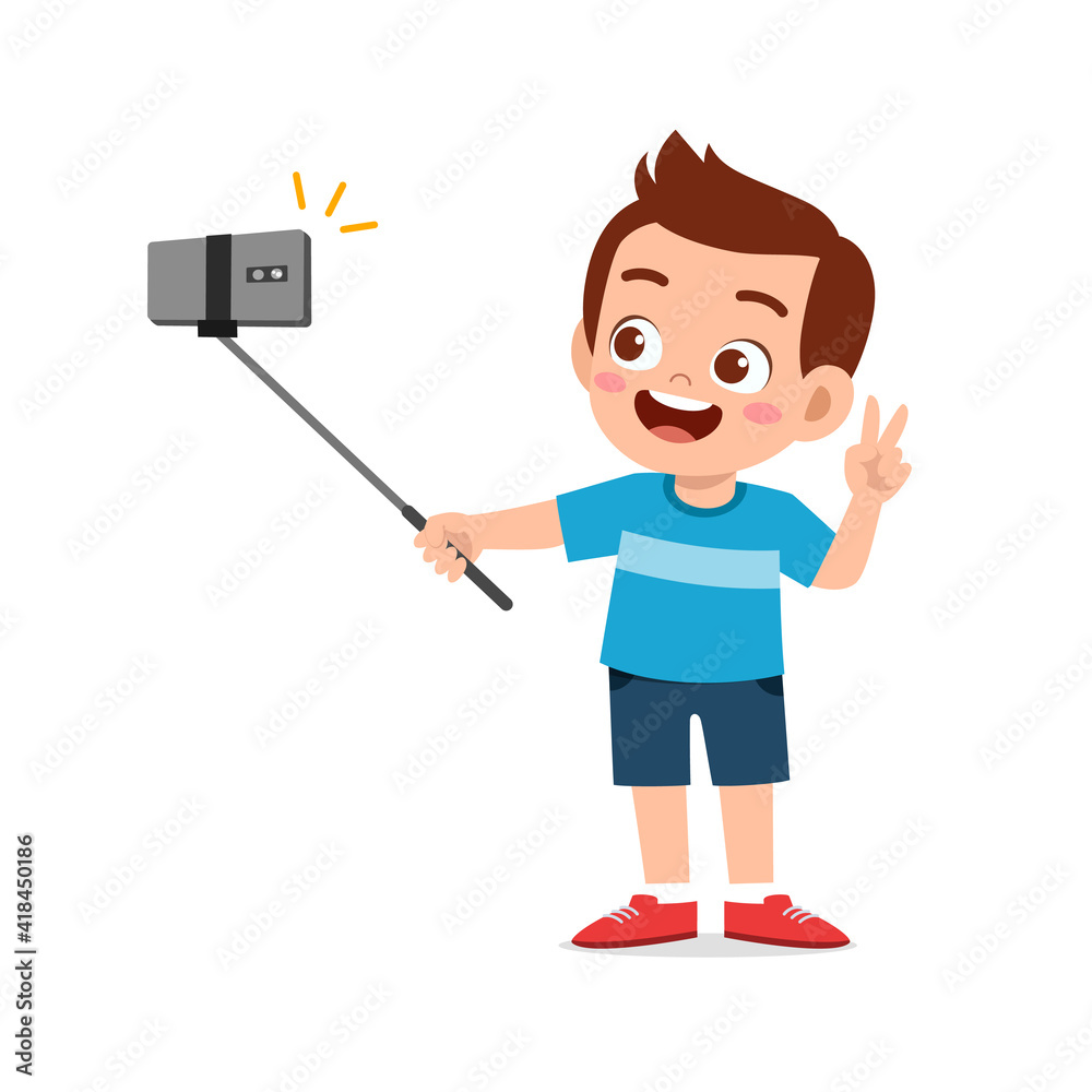 cute little kid boy pose and selfie in front of camera cute little kid boy pose and selfie in front of camera