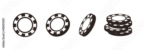 Various angles of casino chips, vector icons