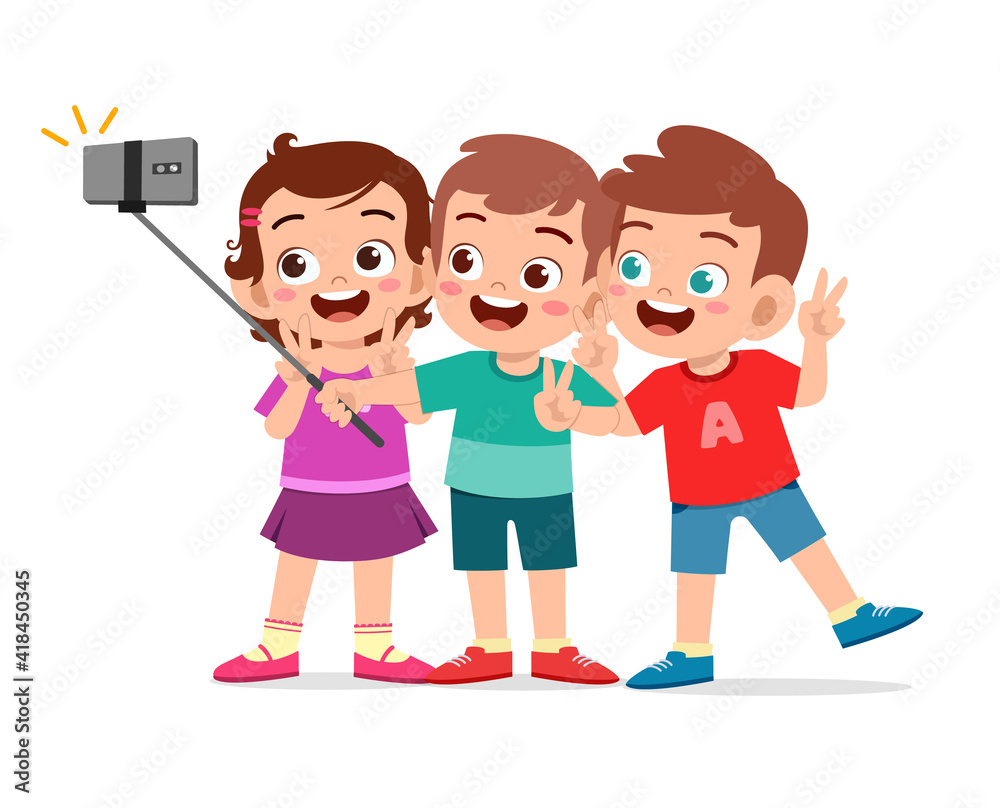 cute little boy and girl take selfie together cute little boy and girl take selfie together