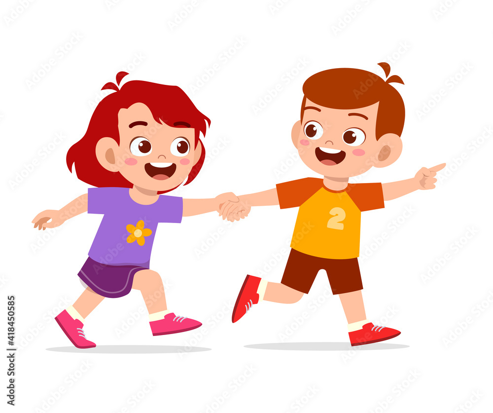 cute little kid boy and girl holding hand and walking together cute little kid boy and girl holding hand and walking together