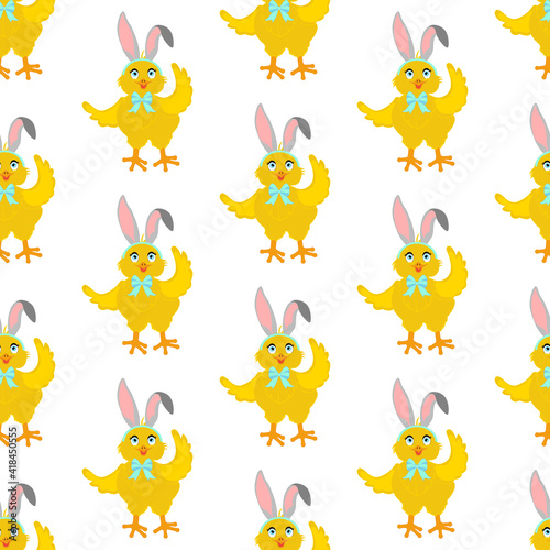 Easter chick wearing bunny ears seamless pattern