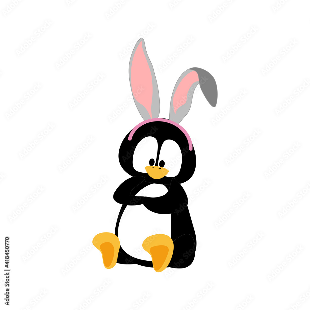 Obraz premium Easter penguin wearing bunny ears vector illustration