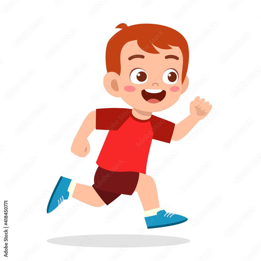 happy cute little boy running so fast