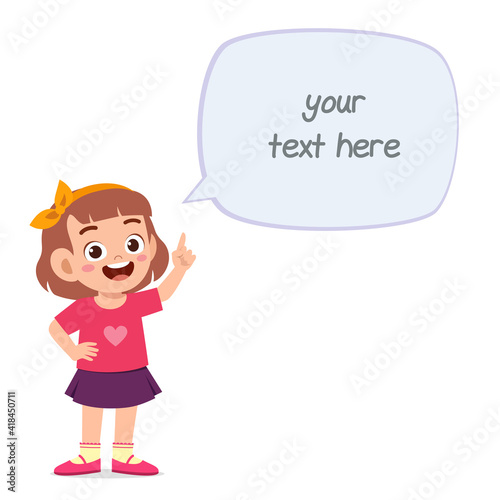 cute smart little girl speak with balloon chat
