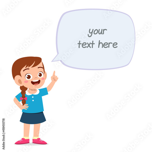 cute smart little girl speak with balloon chat
