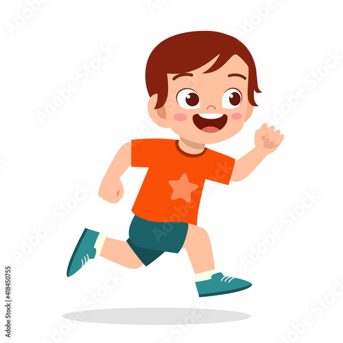 happy cute little boy running so fast