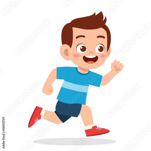 happy cute little boy running so fast