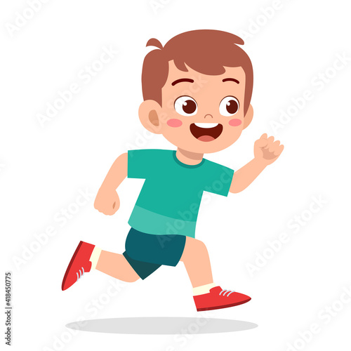 happy cute little boy running so fast