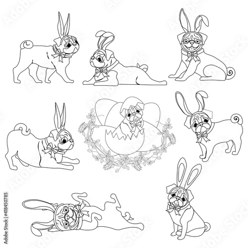 Wallpaper Mural Easter Pug dogs cute animal vector illustration outline Torontodigital.ca