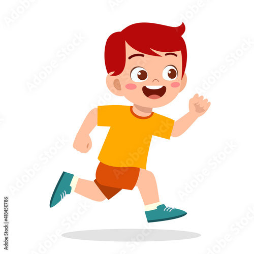 happy cute little boy running so fast