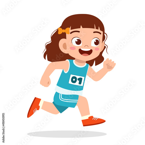 happy cute little girl run in marathon game